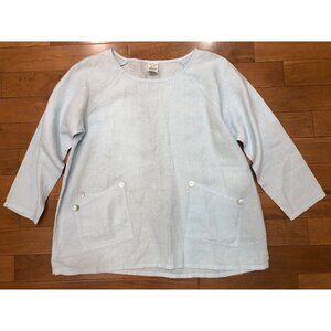 Match Point 100% Preshrunk Linen Light Blue 3/4 Sleeve Lagenlook Tunic Size M